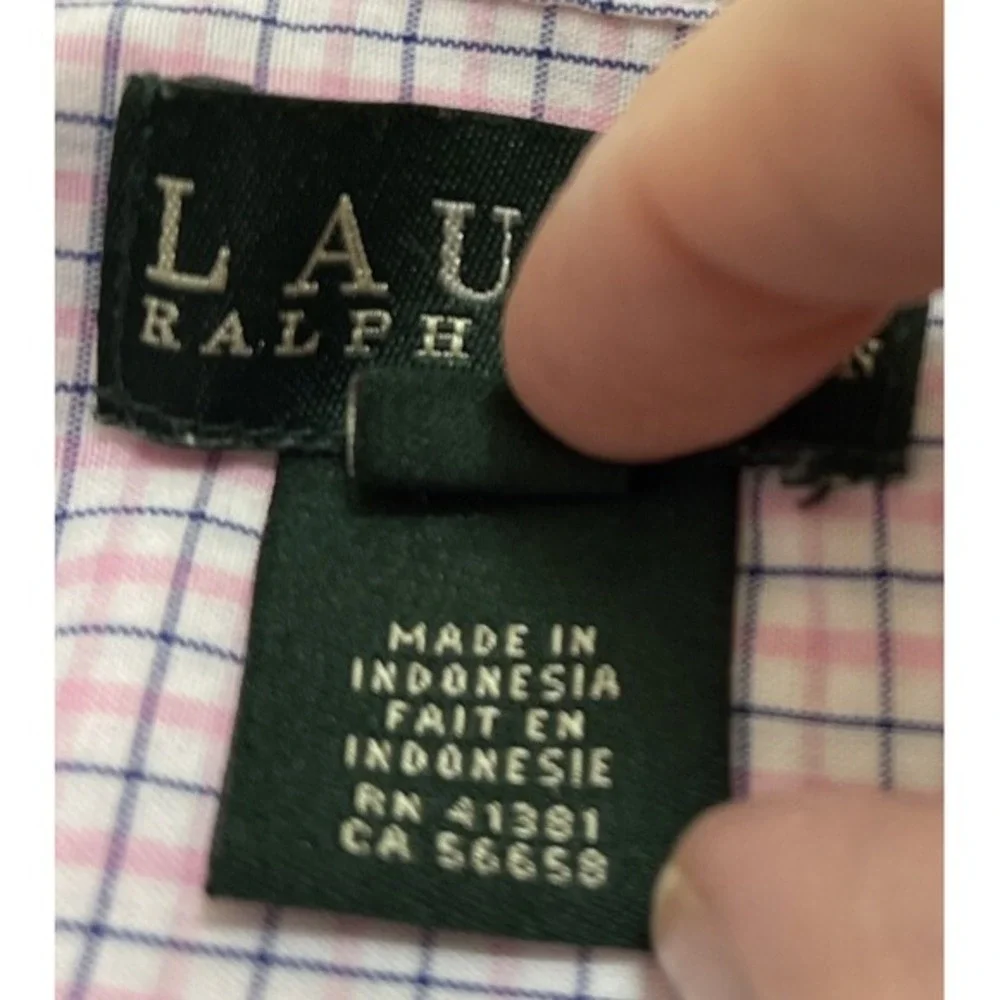 Ralph Lauren Youth Button Down Shirt Blue Pink‎ Check Long Sleeve Cotton Size 14